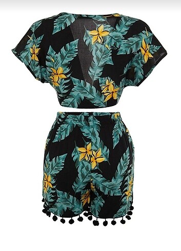 Tropik desenli viskon plaj alt/üst takim - Görsel 3