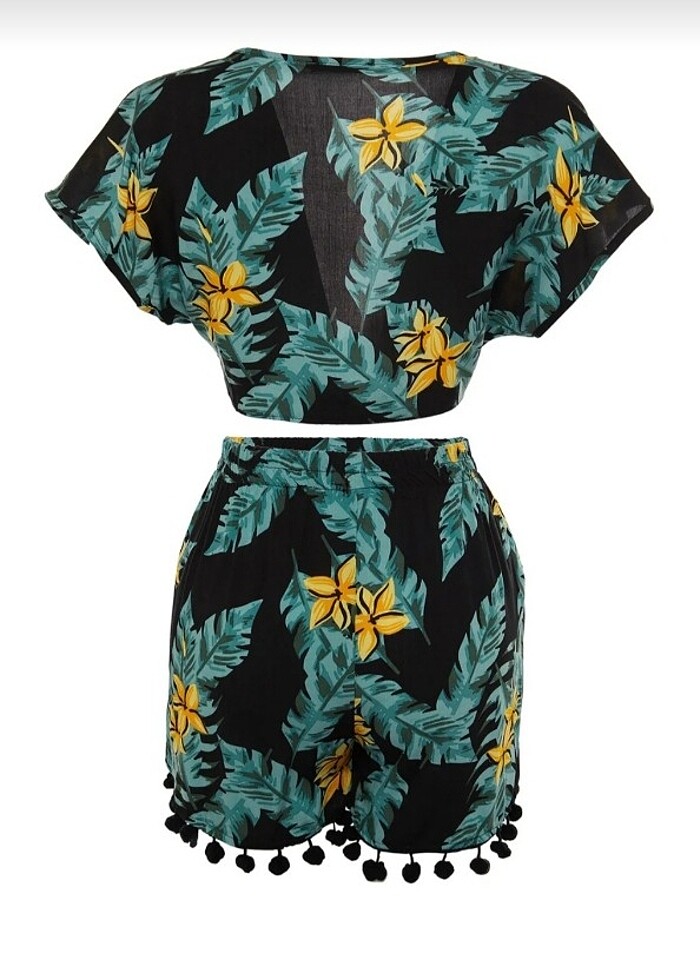 Tropik desenli viskon plaj alt/üst takim - Görsel 3