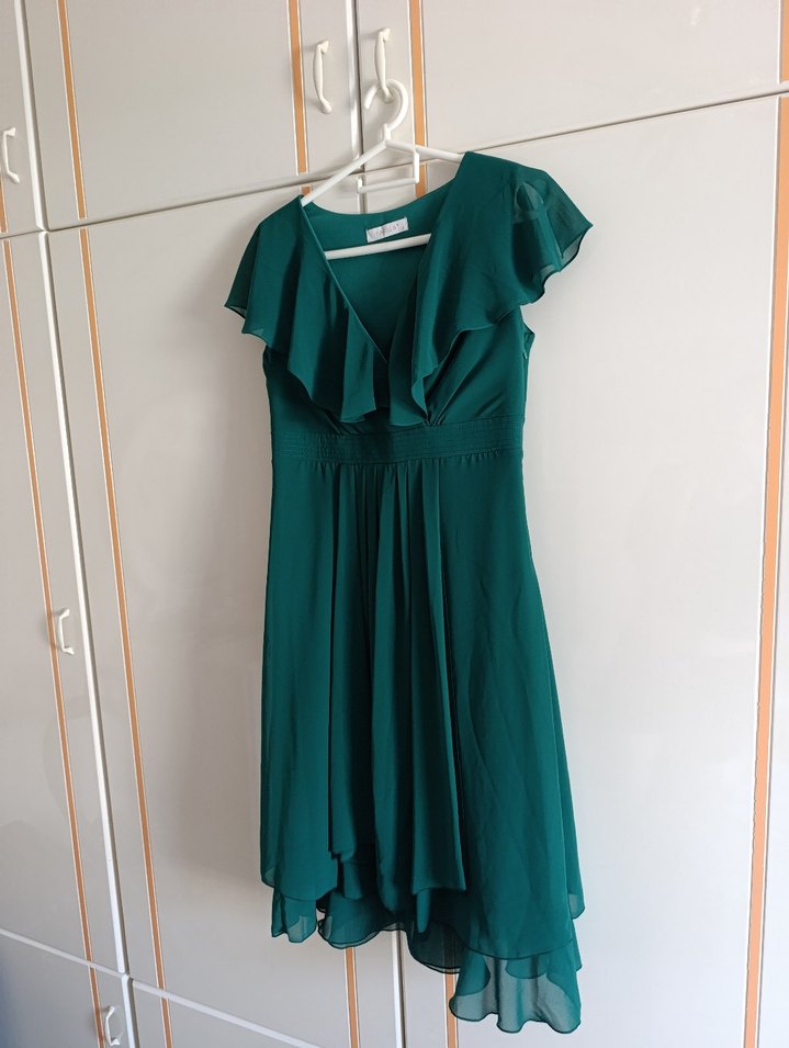 Zümrüt Yeşili Midi Abiye Elbise - Görsel 2