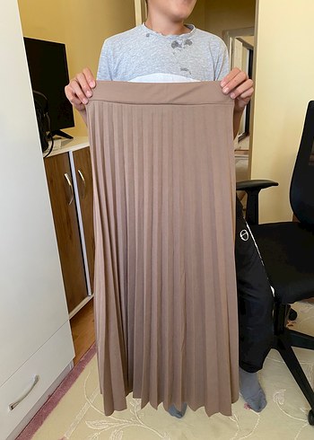 Bej Pilili Midi Kadın Etek