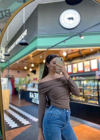 Bershka Kahverengi Triko İspanyol Paça Kadın Pantolon