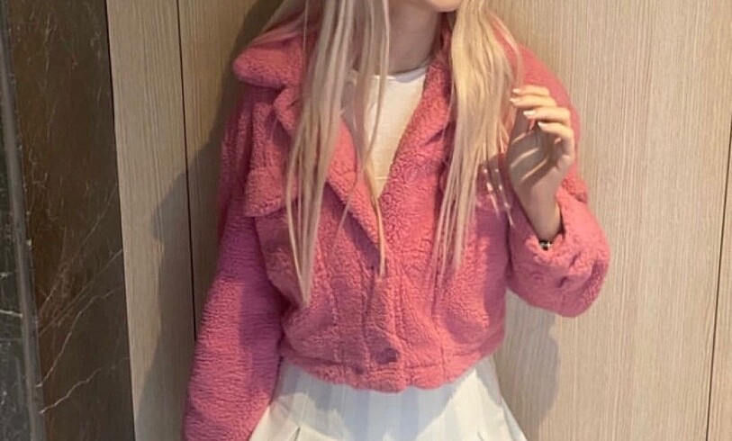 Bershka pembe peluş ceket