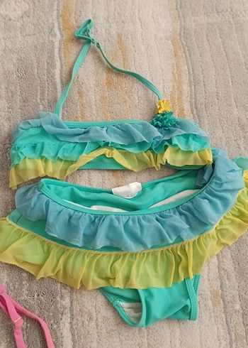 12-13 Yaş Beden Mavi Çizgili Kız Bikini Takımı
