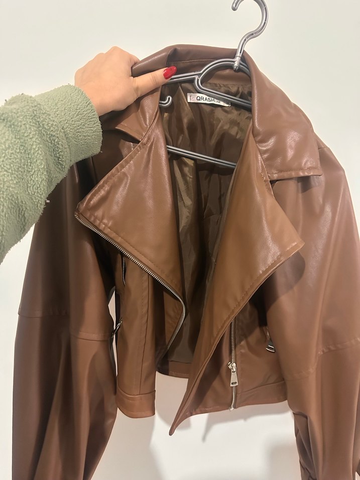 Kahverengi Parlak Deri Kadın Ceket - Görsel 2