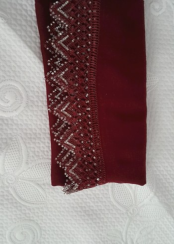 Boncuk İşlemeli Bordo Kadın Fular - Görsel 4