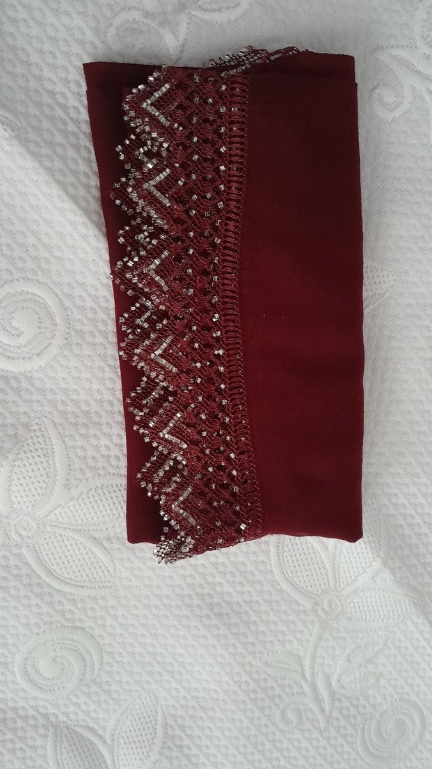 Boncuk İşlemeli Bordo Kadın Fular - Görsel 4