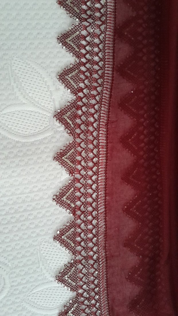 Boncuk İşlemeli Bordo Kadın Fular - Görsel 3