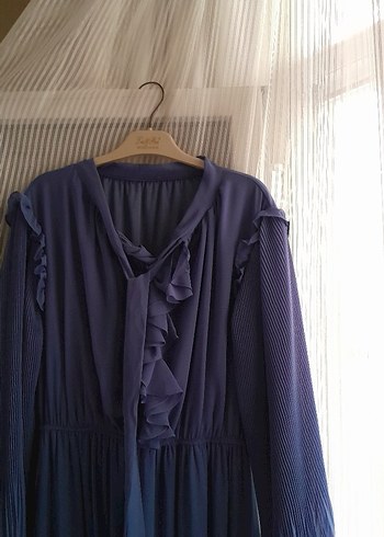 Mor Piliseli Uzun Kadın Elbise - Görsel 3