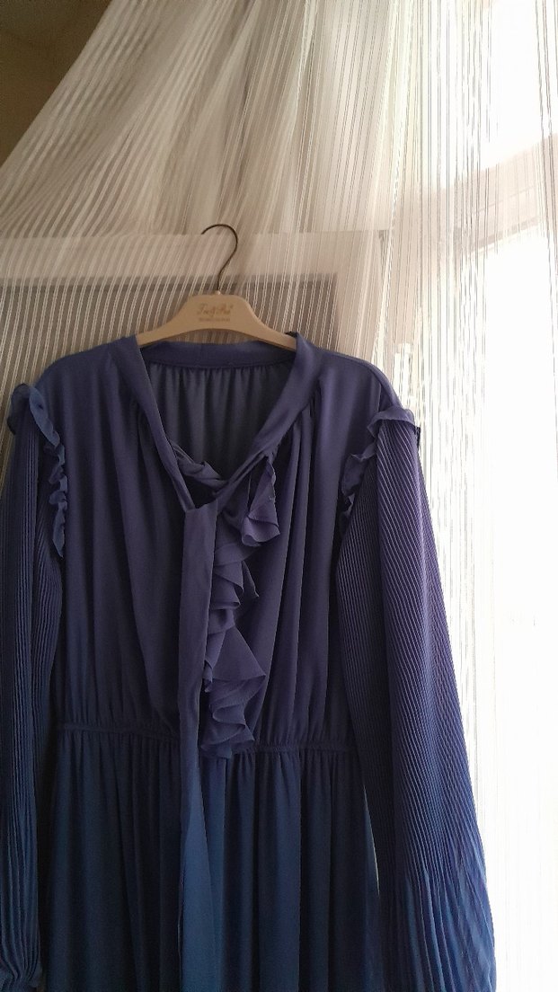 Mor Piliseli Uzun Kadın Elbise - Görsel 3