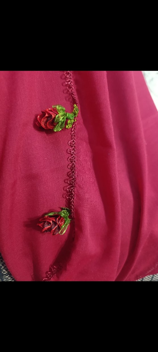 Düğmeli Bordo Kadın Şal - Görsel 2