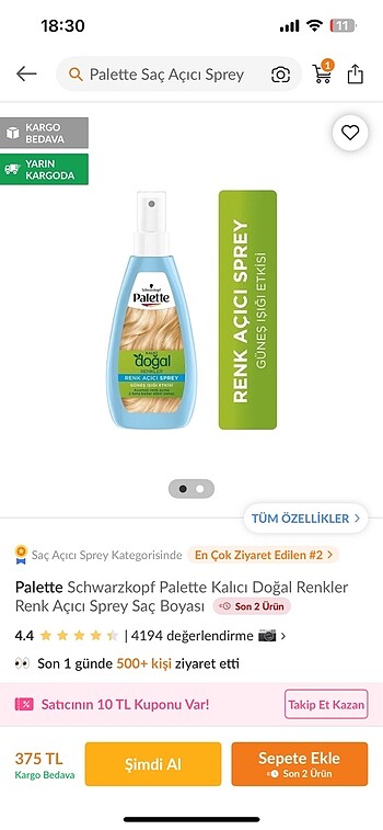Palette saç açıcı sprey