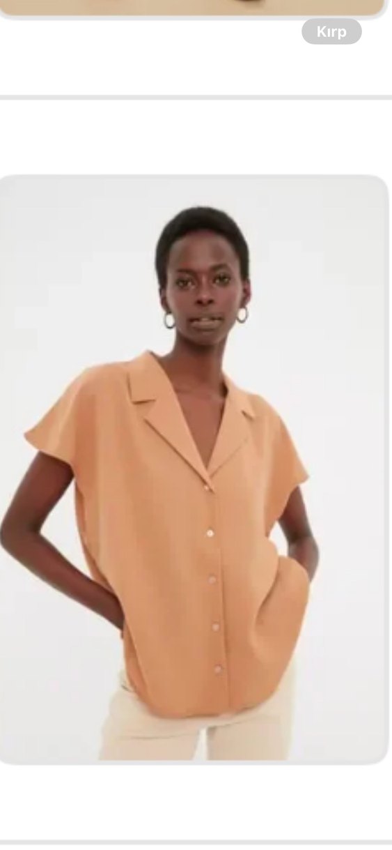 Düğmeli Koyu camel Keten Kadın Gömlek - Görsel 3