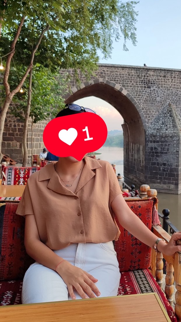 Düğmeli Koyu camel Keten Kadın Gömlek - Görsel 4