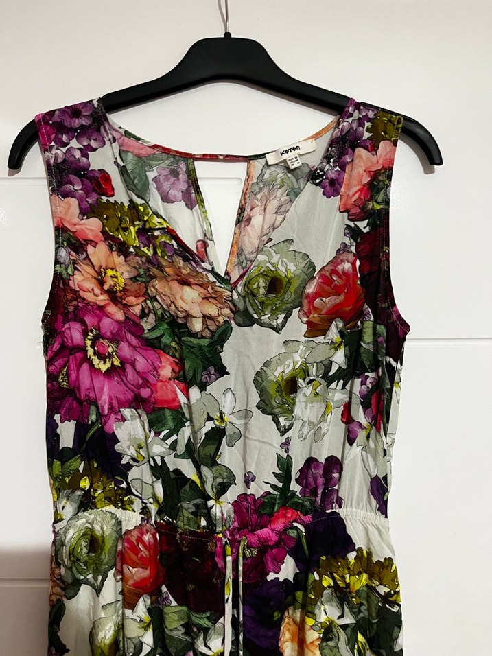 Çiçek Desenli V Yakalı Mini Elbise - Görsel 2