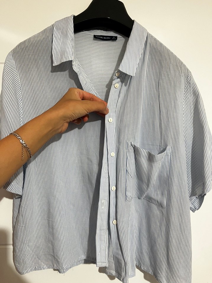 Çizgili crop gömlek - Görsel 3