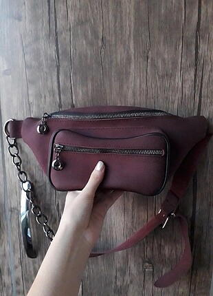 FullaModa Zincirli Bordo Bel Çantası