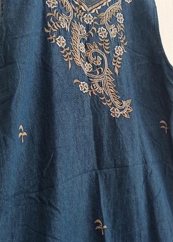 Nakışlı kot Elbise - Görsel 2