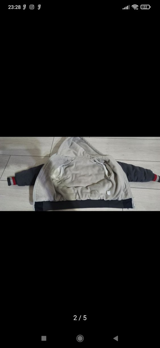 Kapüşonlu, Fermuarlı Gri Erkek bebek mont - Görsel 2