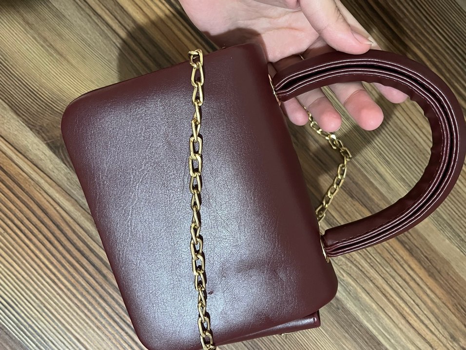 Bordo Zincir Detaylı Deri Kadın Çanta - Görsel 2