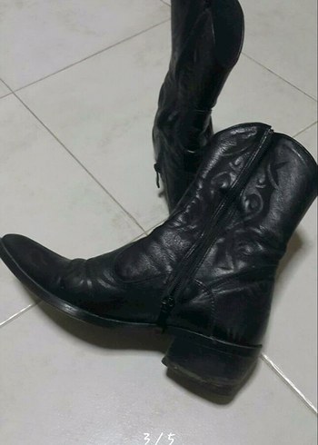 Siyah Deri Gotik Kadın Bot hakiki deri