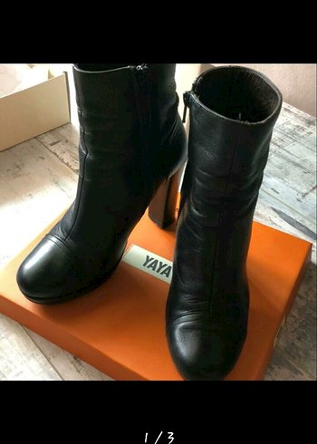 37 Beden Kadın Siyah Deri Topuklu Bot