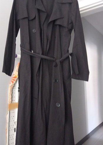 Kadın Siyah Uzun Trench Coat Kemerli