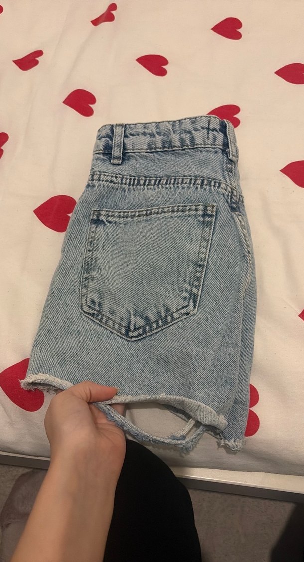 Düğmeli Gri Mini Denim Şort - Görsel 3