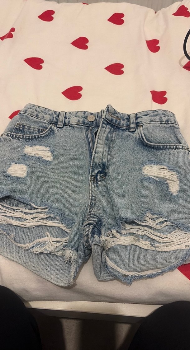 Düğmeli Gri Mini Denim Şort - Görsel 2