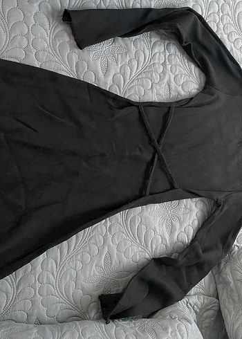 Siyah Mini Elbise, Uzun Kollu, Tek Renk - Görsel 3