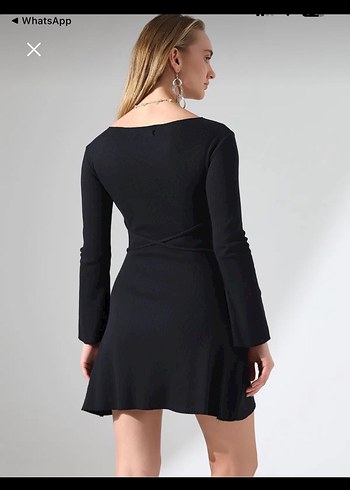 Siyah Mini Elbise, Uzun Kollu, Tek Renk - Görsel 2
