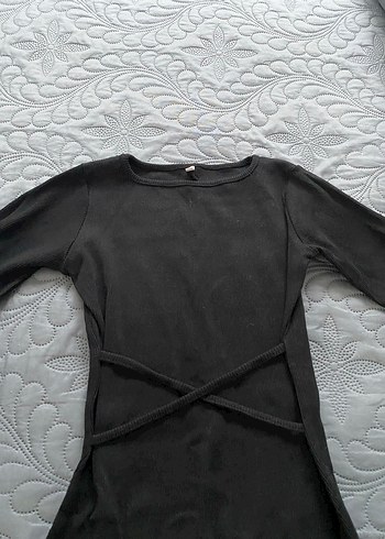 Siyah Mini Elbise, Uzun Kollu, Tek Renk - Görsel 4