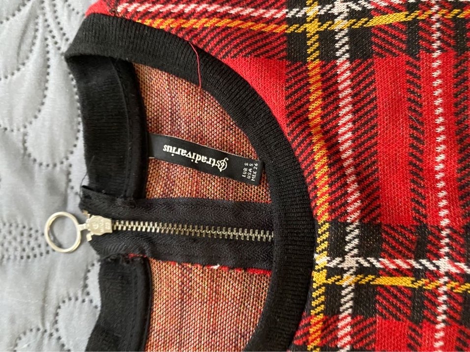 Kırmızı Ekose Kısa Kollu Midi Elbise - Görsel 2