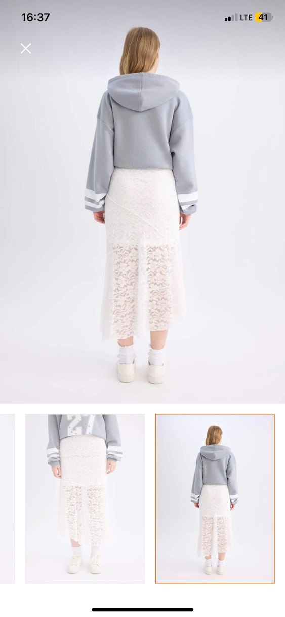 Dantel Detaylı Beyaz Midi Etek - Görsel 2