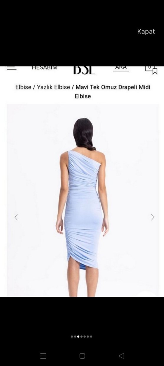 Mavi Drapeli Uzun Straplez Kalem Elbise - Görsel 3