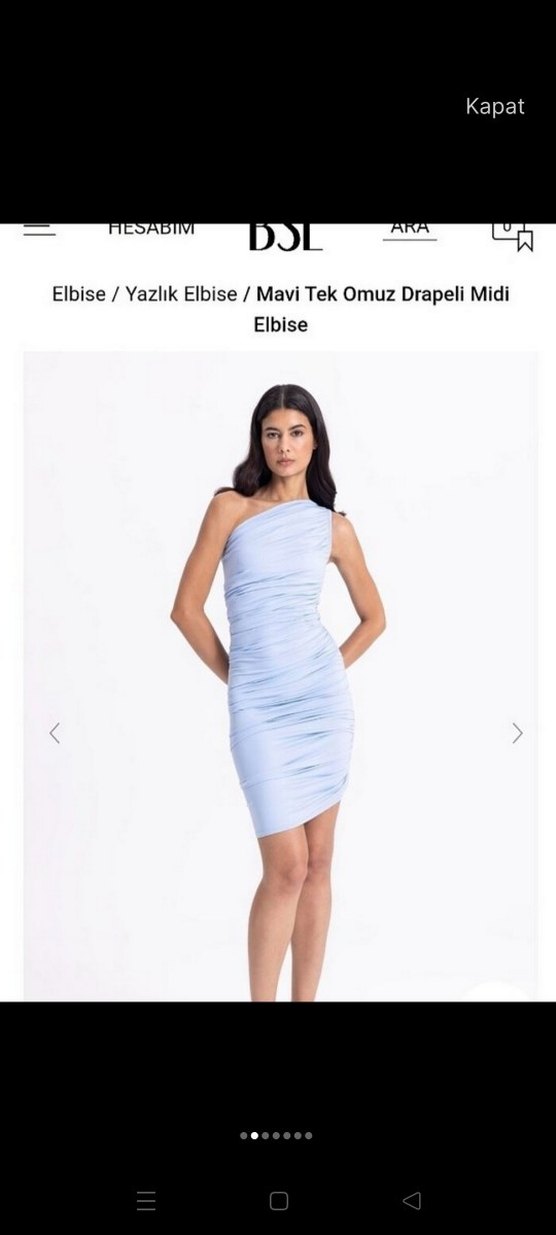 Mavi Drapeli Uzun Straplez Kalem Elbise - Görsel 2