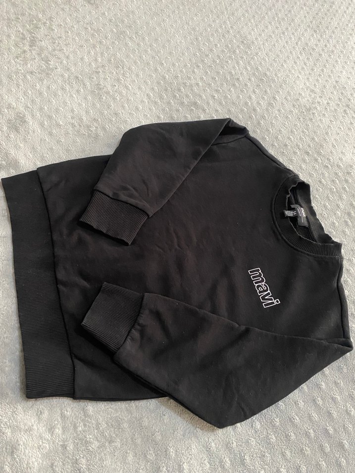 Siyah Mavi Nakışlı Sweatshirt - Görsel 3