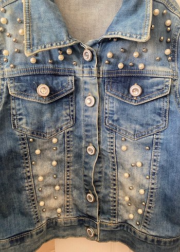 Düğmeli Mavi Kot Ceket - Görsel 3