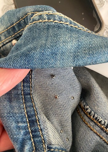 Düğmeli Mavi Kot Ceket - Görsel 8