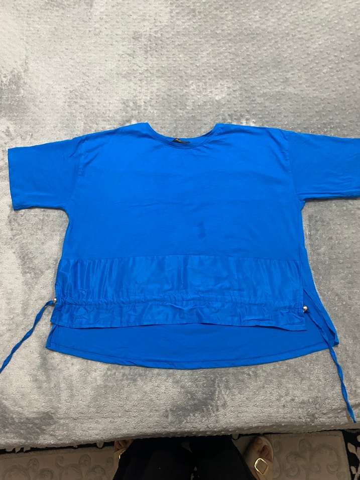 Mavi Kısa Kollu Kadın Tişört - Görsel 2