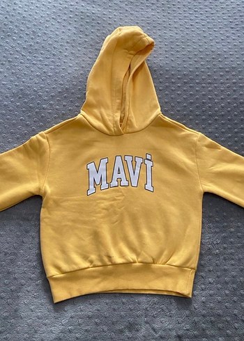 Sarı Kapüşonlu Mavi Baskılı Kadın Sweatshirt - Görsel 2