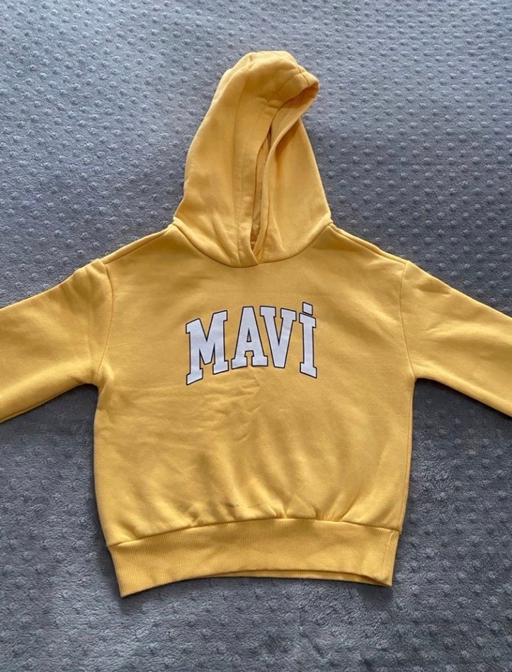 Sarı Kapüşonlu Mavi Baskılı Kadın Sweatshirt - Görsel 2