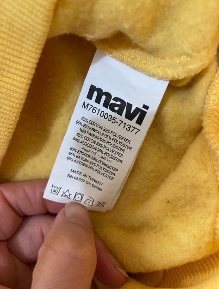 Sarı Kapüşonlu Mavi Baskılı Kadın Sweatshirt - Görsel 5