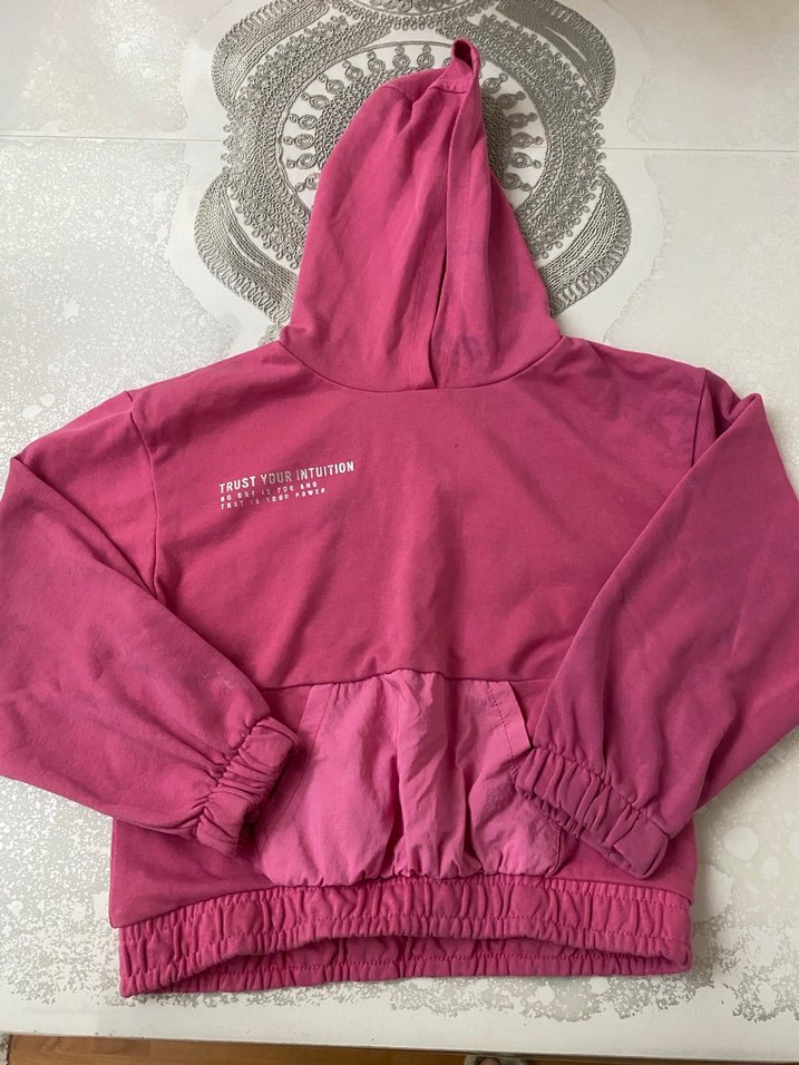 Kadın Pembe Kapüşonlu Rahat Sweatshirt - Görsel 2