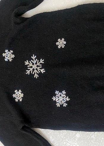 Nakışlı Siyah Kız Çocuk Triko Kazak - Görsel 3