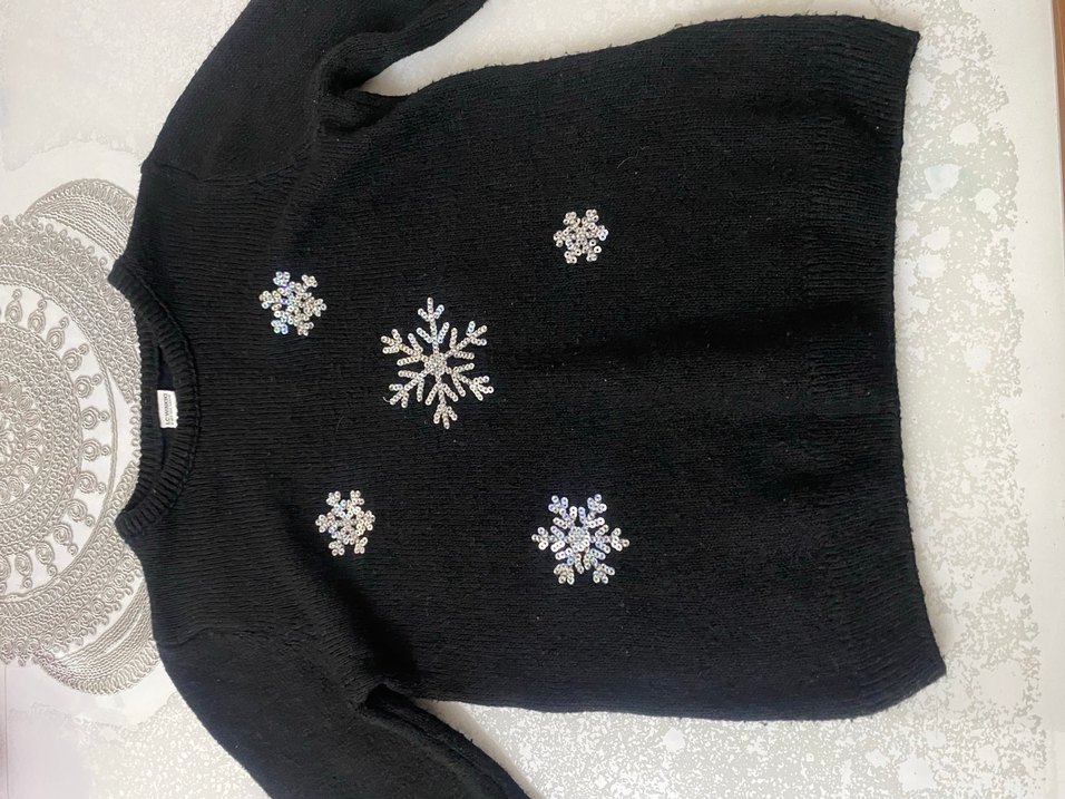 Nakışlı Siyah Kız Çocuk Triko Kazak - Görsel 3