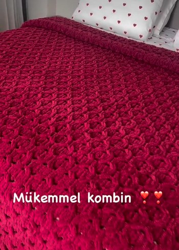 Çift kişilik el örgüsü battaniye fuşya renk