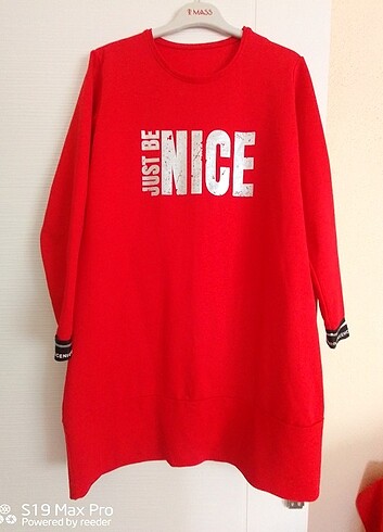 Kırmızı tunik sweatshirt (JUST BE NİCE) yazılı Lbeden