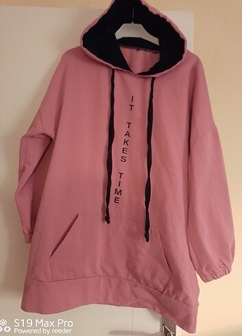 l Beden pembe Renk Pembe sweatshirt tunik Lbeden IT TAKES TAME Yazılı