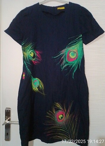 PerleDonna lacivert desenli elbise 42beden