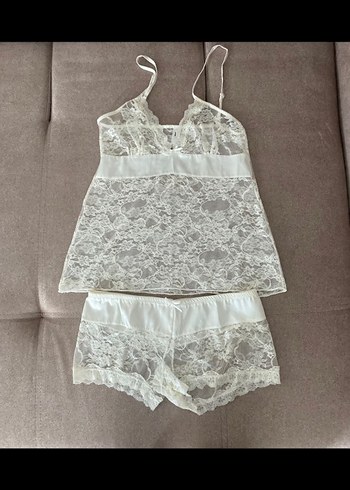 Vintage Dantel Mini Beyaz Pijama Takımı